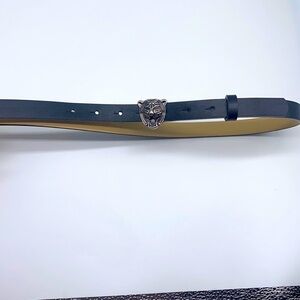Tiger Belt - Black Faux Leather Silver Tiger Belt Size Small